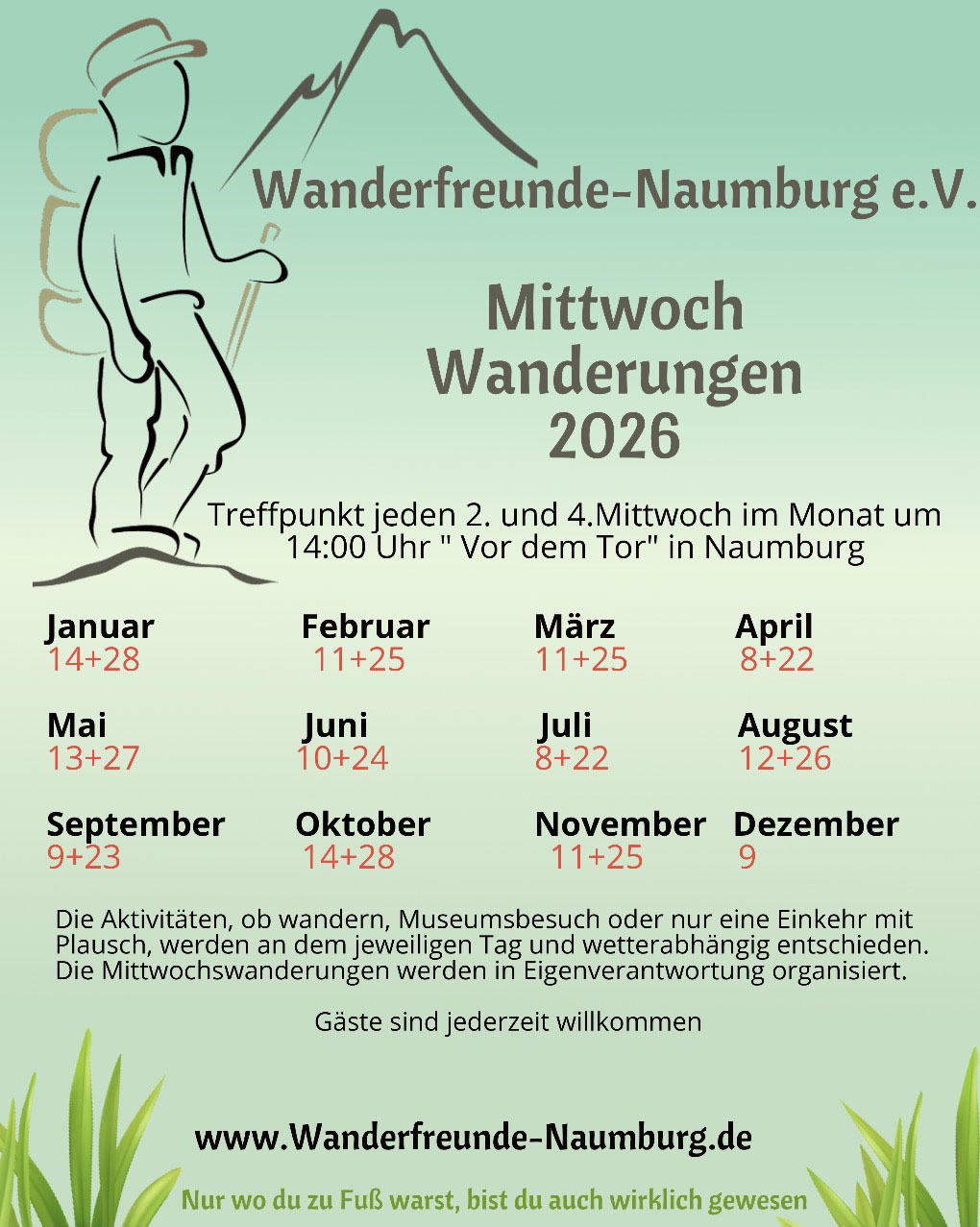 Termine der Mittwochswandering in 2025
